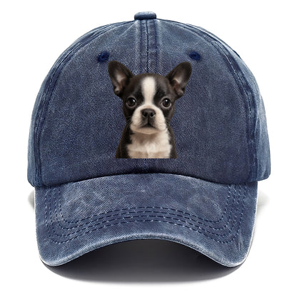 Baby Boston Terrier Puppy - tuxedo markings, big round eyes, bat ears, front-facing, - Classic Cap - Twilight Navy(Blue)