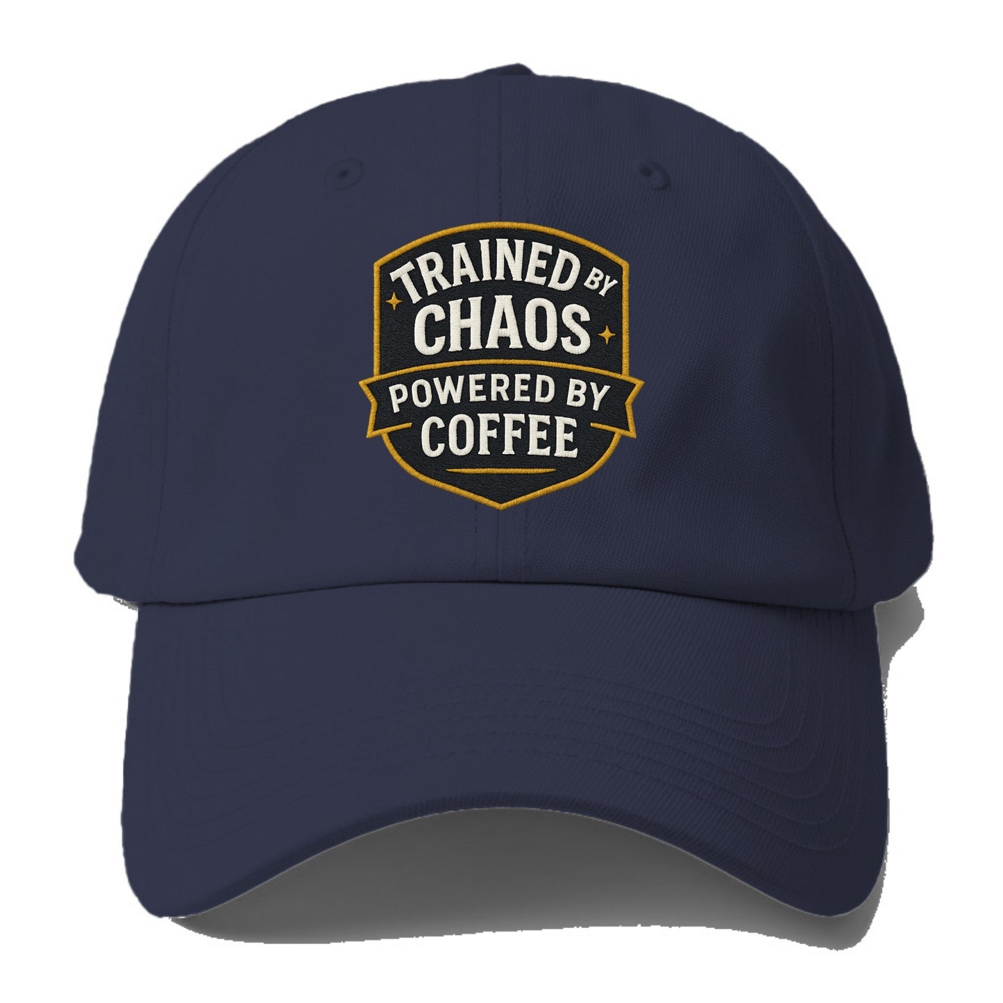 Trained by chaos, powered by coffee - Baseball Cap - Twilight Navy(Blue)