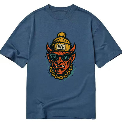 Winston-Salem Demon wearing Wake Forest beanie with WF patch - Classic T-shirt - Twilight Navy(Blue)