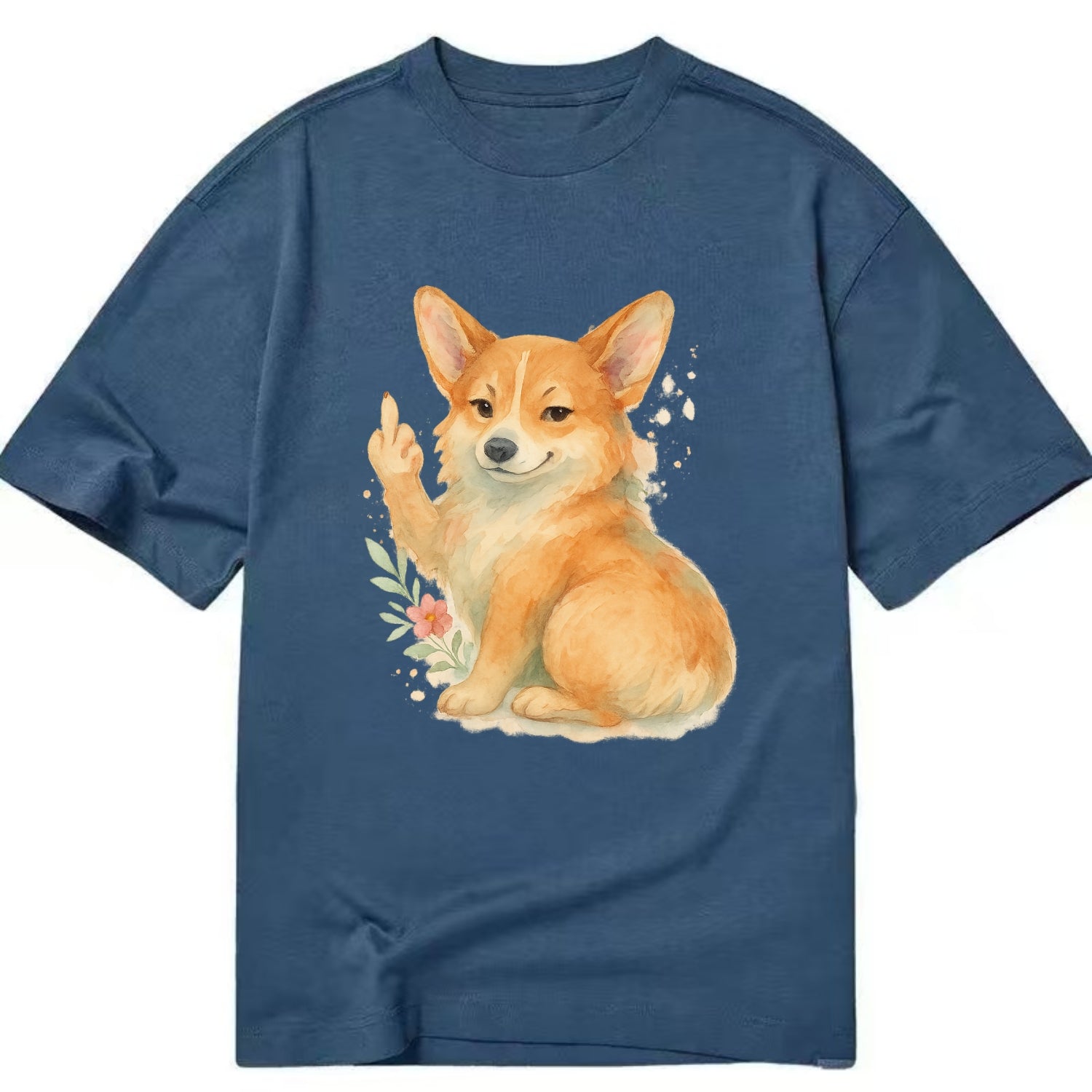 Corgi short legs and fluffy butt, one stubby paw up with sass - Classic T-shirt - Twilight Navy(Blue)