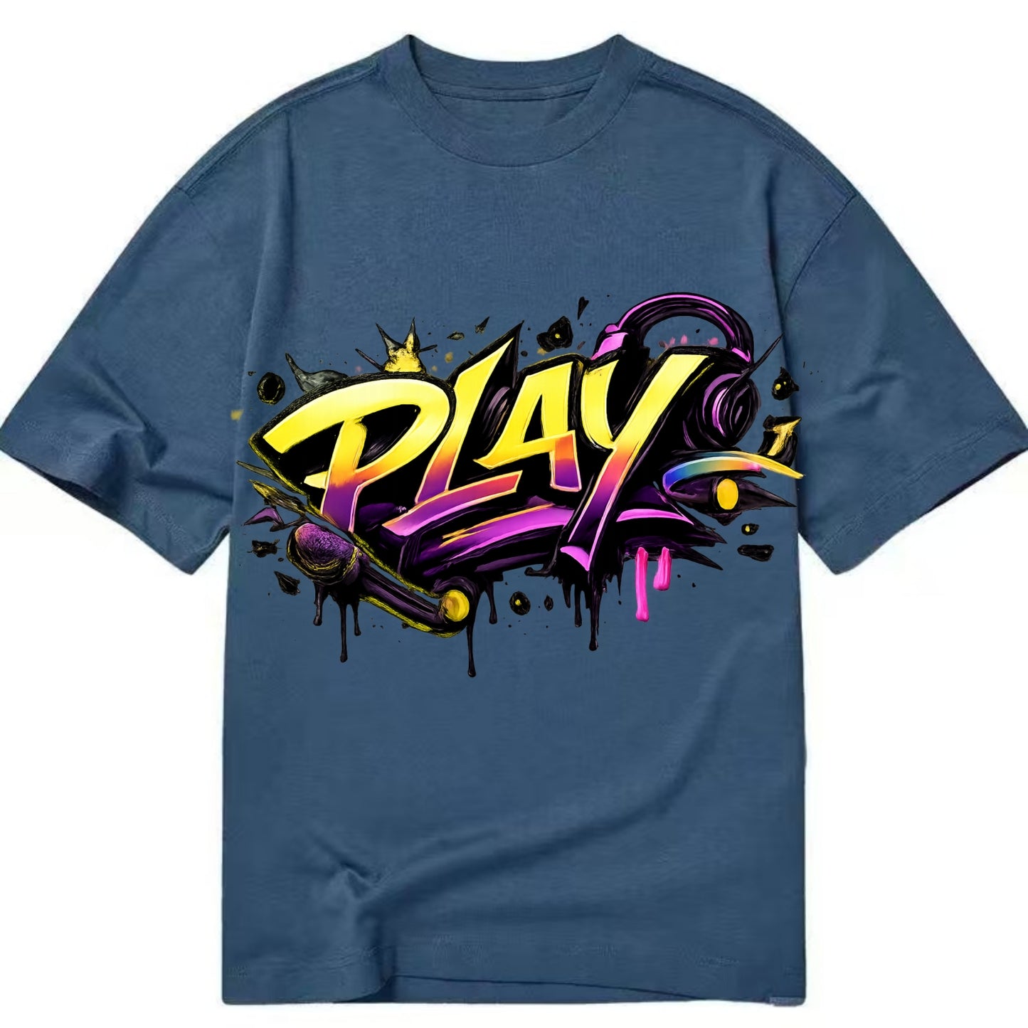 Bold typography design - "PLAY" - creative expression, musical performance - Classic T-shirt - Twilight Navy(Blue)
