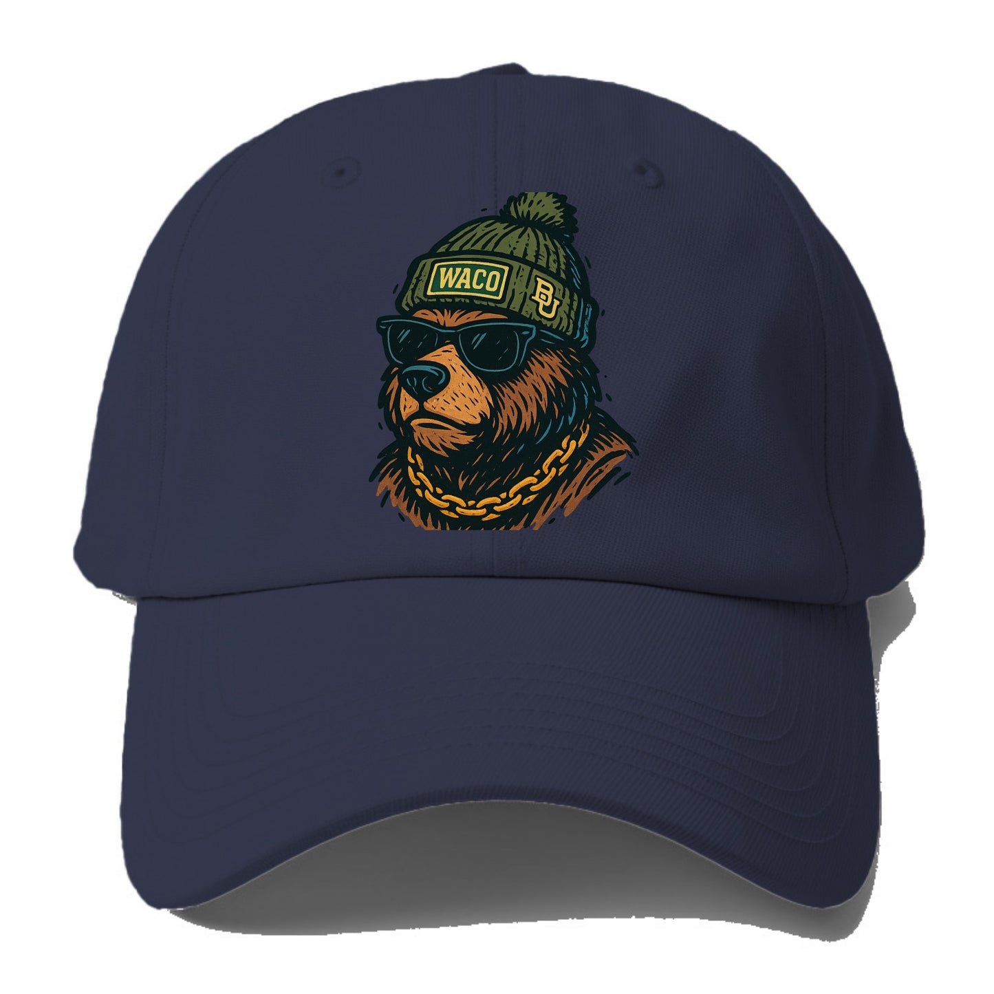 Waco Bear wearing Baylor beanie with BU patch - Baseball Cap For Big Heads - Twilight Navy(Blue)