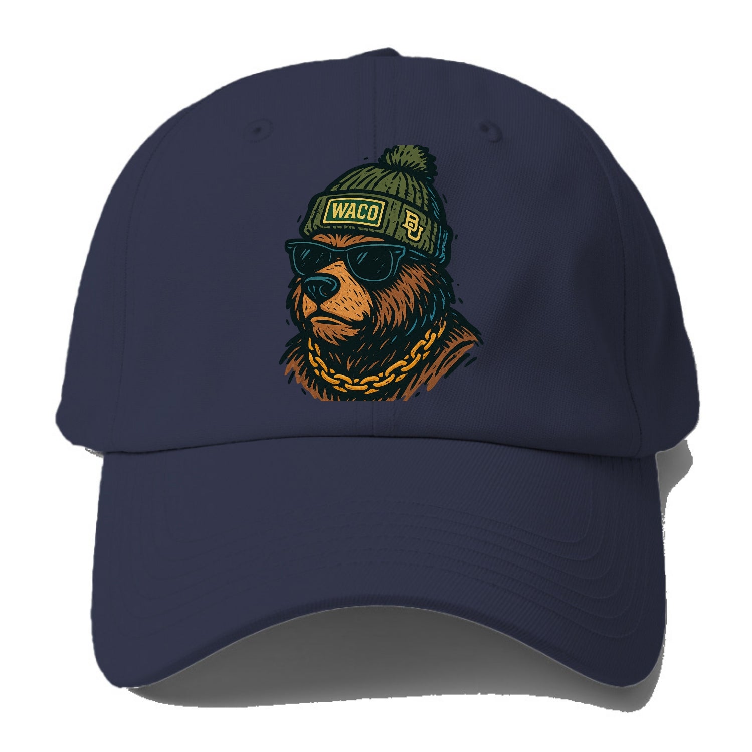 Waco Bear wearing Baylor beanie with BU patch - Baseball Cap For Big Heads - Twilight Navy(Blue)