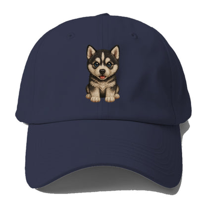 Baby Siberian Husky Puppy - blue or bi-colored eyes, fluffy coat, wolf-like, - Baseball Cap - Twilight Navy(Blue)