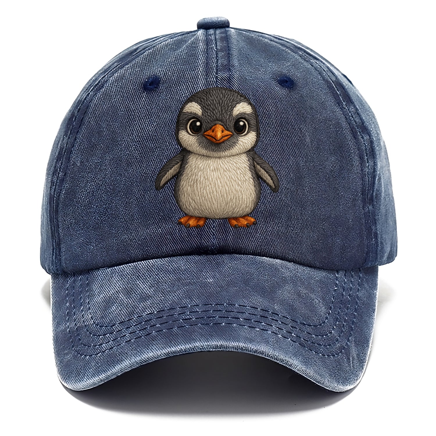 Baby Gentoo Penguin - orange beak, white cap, bright eyes, front-facing, energetic - Classic Cap - Twilight Navy(Blue)
