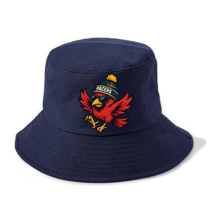 Indiana Cardinal wearing Pacers beanie with speedway patch and wayfarer sunglasses - Bucket Hat - Twilight Navy(Blue)