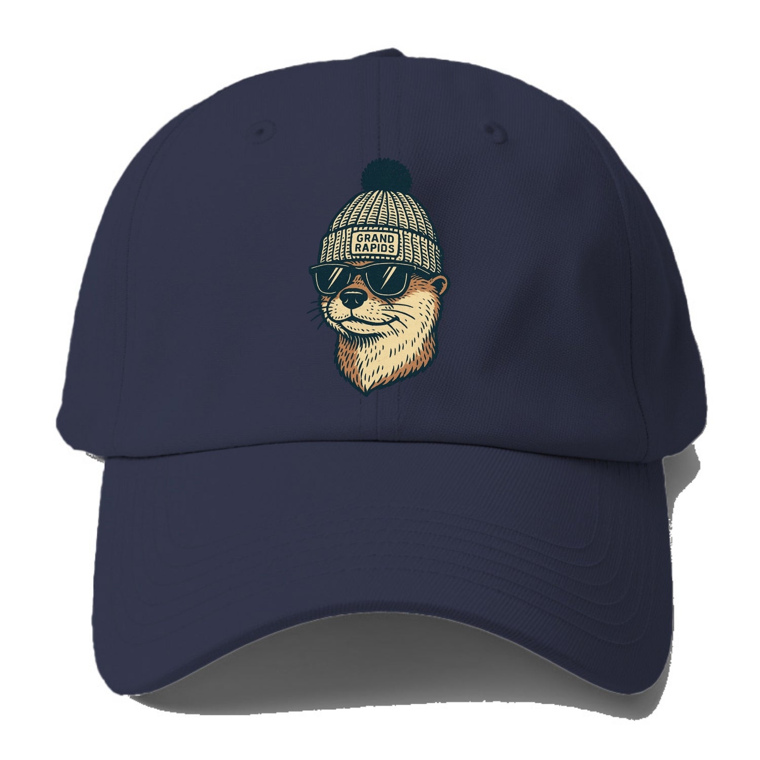 Grand Rapids River Otter wearing Grand Rapids beanie with pom pom and wayfarer - Baseball Cap - Twilight Navy(Blue)