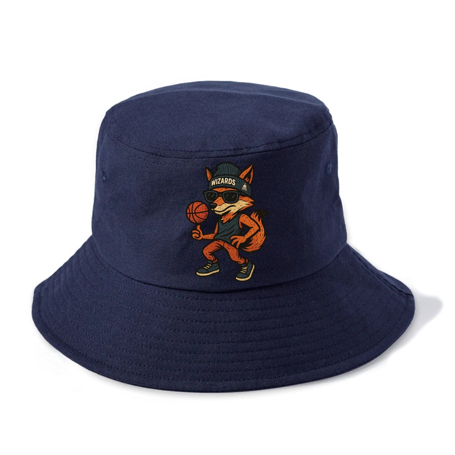Washington Fox wearing Wizards beanie with capitol patch and wayfarer sunglasses - Bucket Hat - Twilight Navy(Blue)