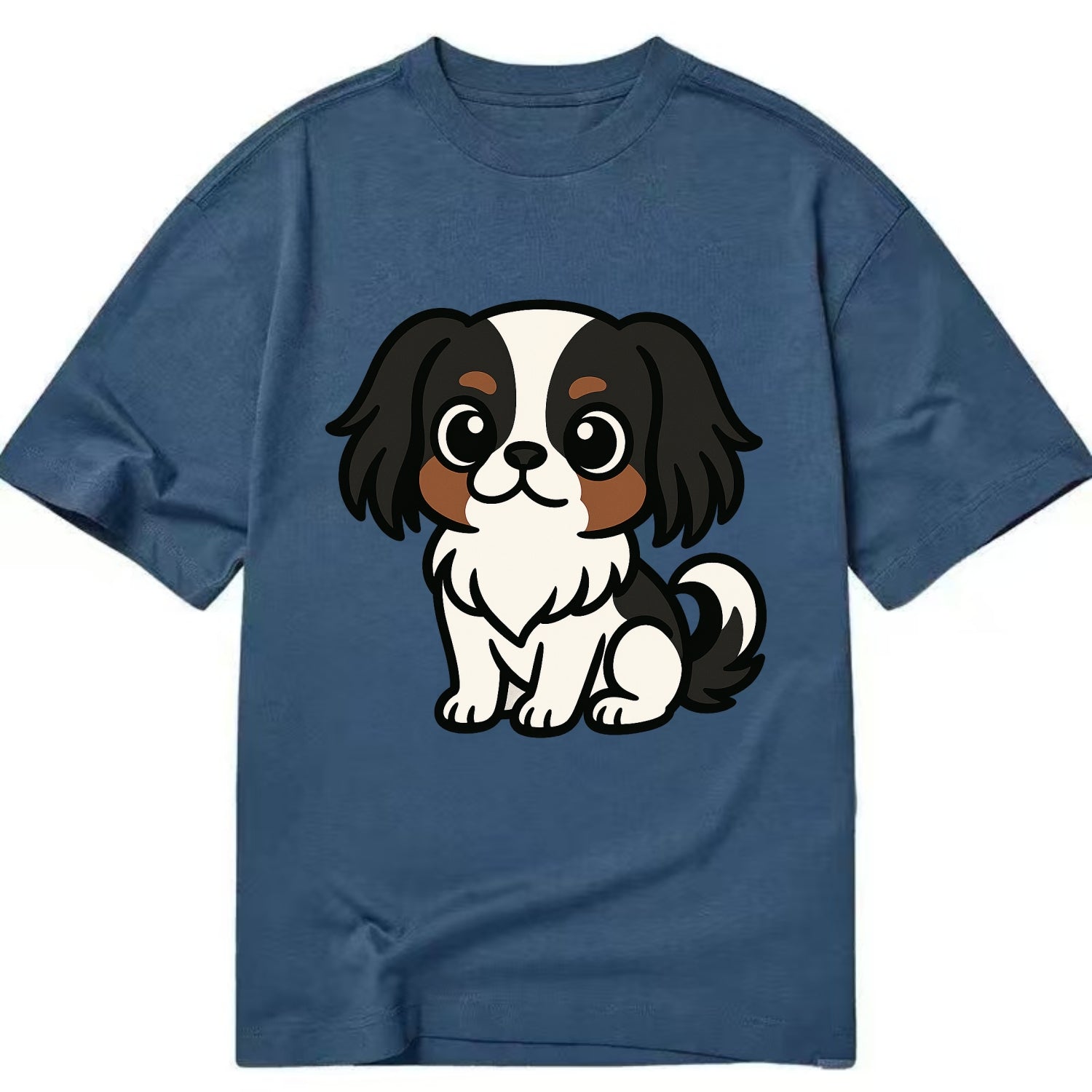 Japanese Chin - Black and white sitting pose - Classic T-shirt - Twilight Navy(Blue)