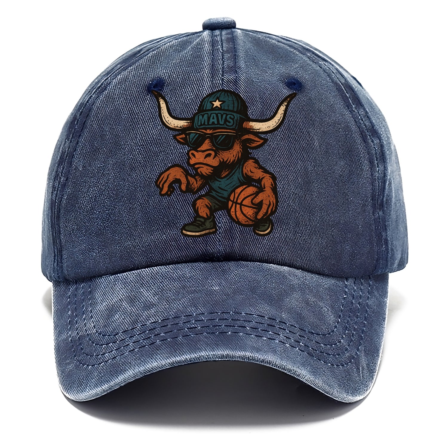 Texas Longhorn wearing Mavs beanie with lone star patch and wayfarer sunglasses - Classic Cap - Twilight Navy(Blue)