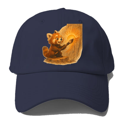 Red panda painting a sunrise mural with an oversized calligraphy brush - Baseball Cap For Big Heads - Twilight Navy(Blue)