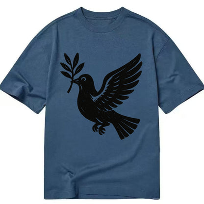 Dove carrying olive branch - peace movement ink painting - Classic T-shirt - Twilight Navy(Blue)