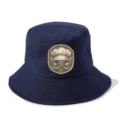 Embroidered patch design - COOKING CHEF HAT - toque blanche with crossed spoons in - Bucket Hat - Twilight Navy(Blue)