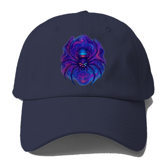 Tech spider with legs showing circuit board patterns, web glowing in - Baseball Cap For Big Heads - Twilight Navy(Blue)