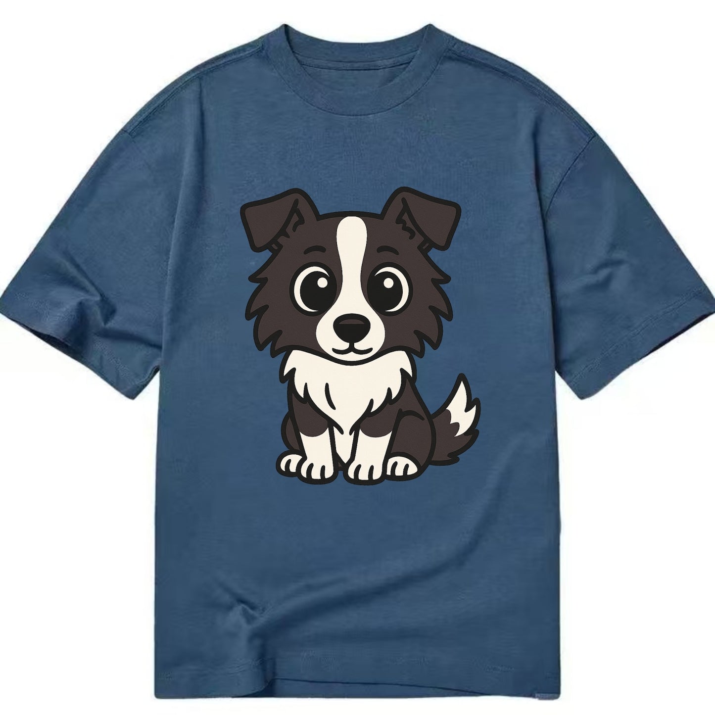 Border Collie - Intense stare sitting pose - Classic T-shirt - Twilight Navy(Blue)