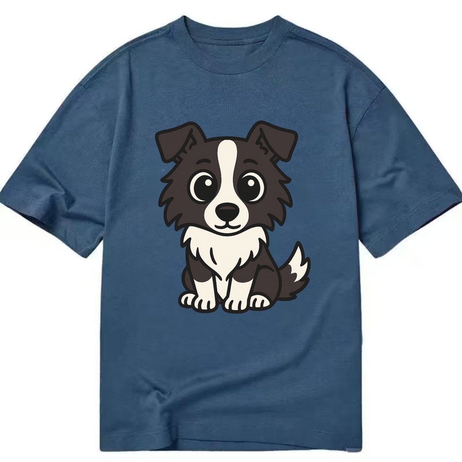 Border Collie - Intense stare sitting pose - Classic T-shirt - Twilight Navy(Blue)