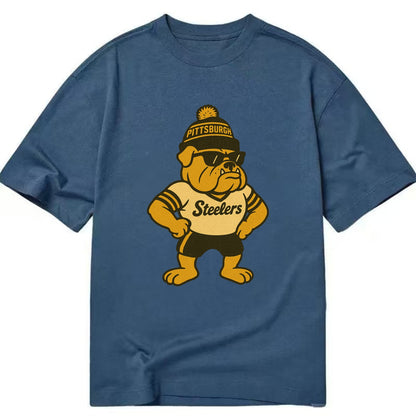Pittsburgh Bulldog wearing Steelers black and gold beanie with pom pom and - Classic T-shirt - Twilight Navy(Blue)