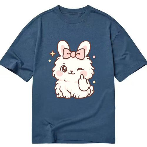 fluffy white angora rabbit with pink bow, one paw delicately flipping off - Classic T-shirt