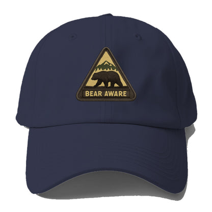 BEAR AWARE - bear silhouette warning in brown and yellow , wilderness safety - Baseball Cap - Twilight Navy(Blue)