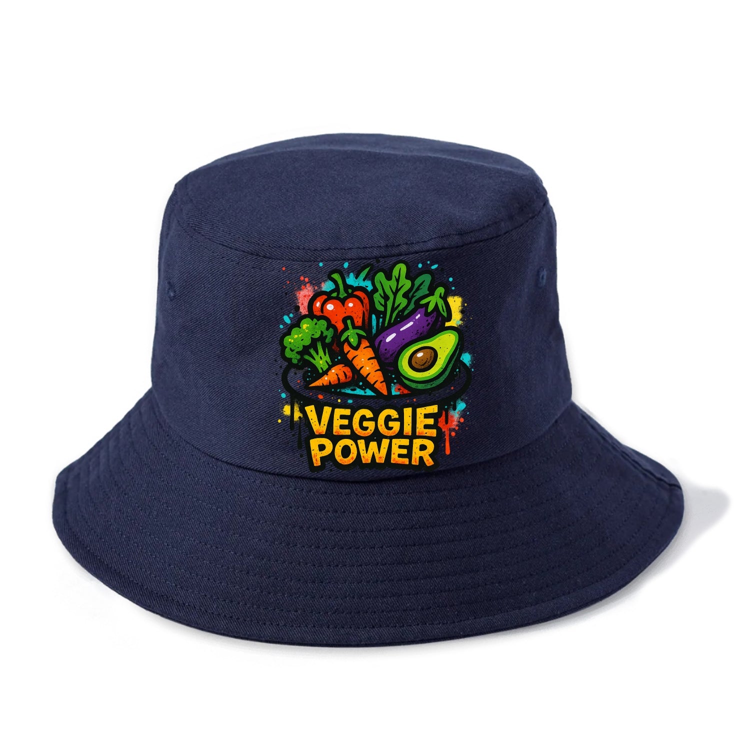 Colorful vegetables and plants on plate - plant-based lifestyle, veggie power - Bucket Hat - Twilight Navy(Blue)