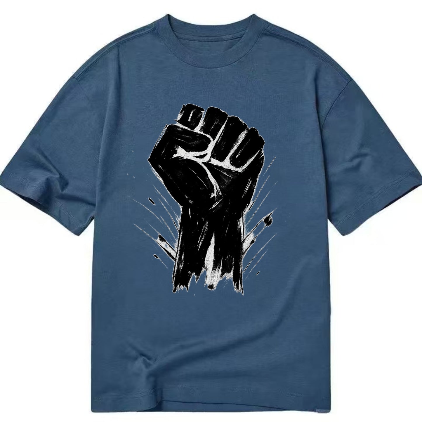 Raised fist in bold black ink brushstrokes - symbol of solidarity and resistance - Classic T-shirt - Twilight Navy(Blue)