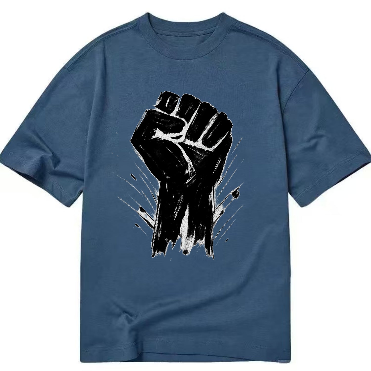 Raised fist in bold black ink brushstrokes - symbol of solidarity and resistance - Classic T-shirt - Twilight Navy(Blue)