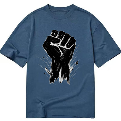 Raised fist in bold black ink brushstrokes - symbol of solidarity and resistance - Classic T-shirt - Twilight Navy(Blue)