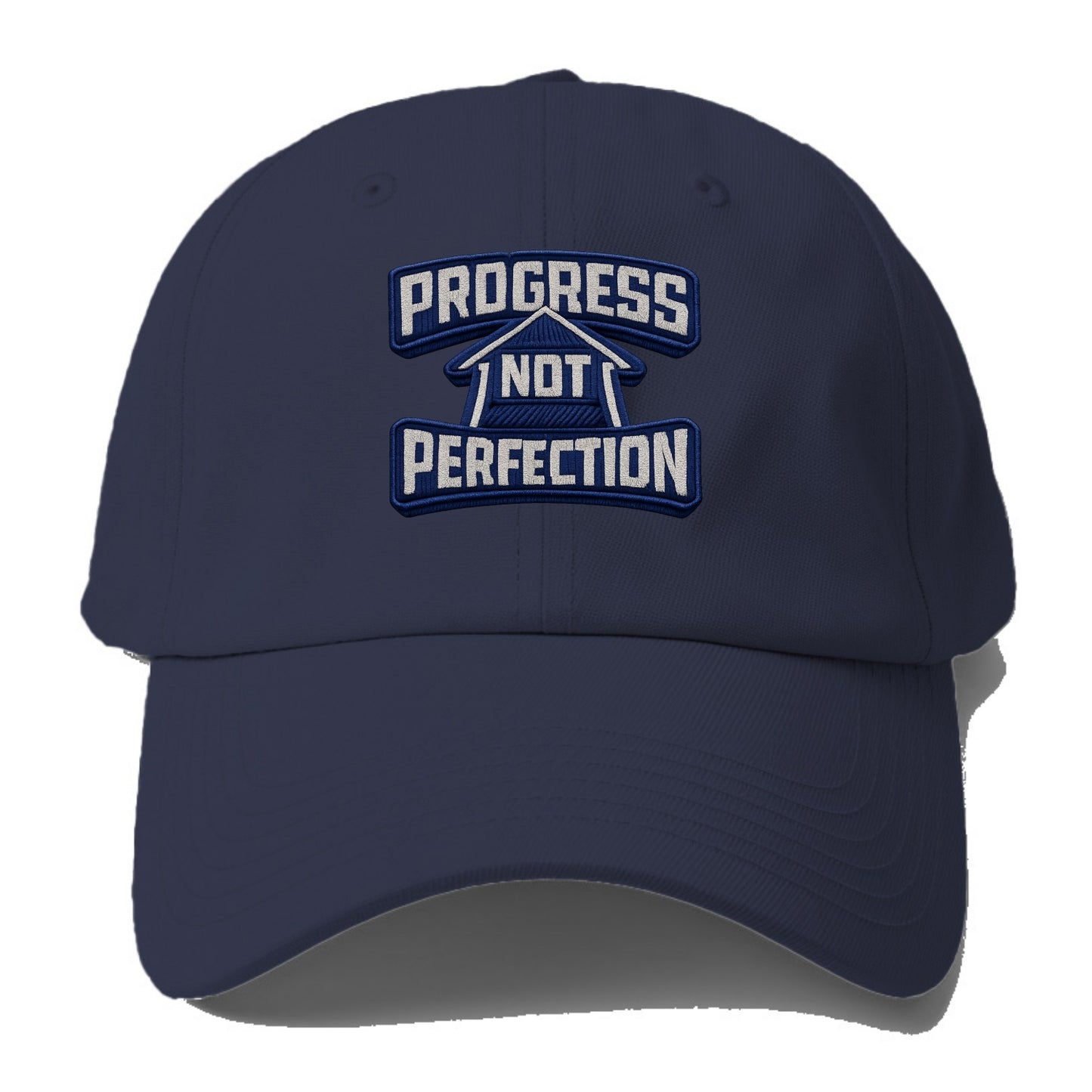 PROGRESS NOT PERFECTION - arrow with text in blue , growth mindset - Baseball Cap - Twilight Navy(Blue)