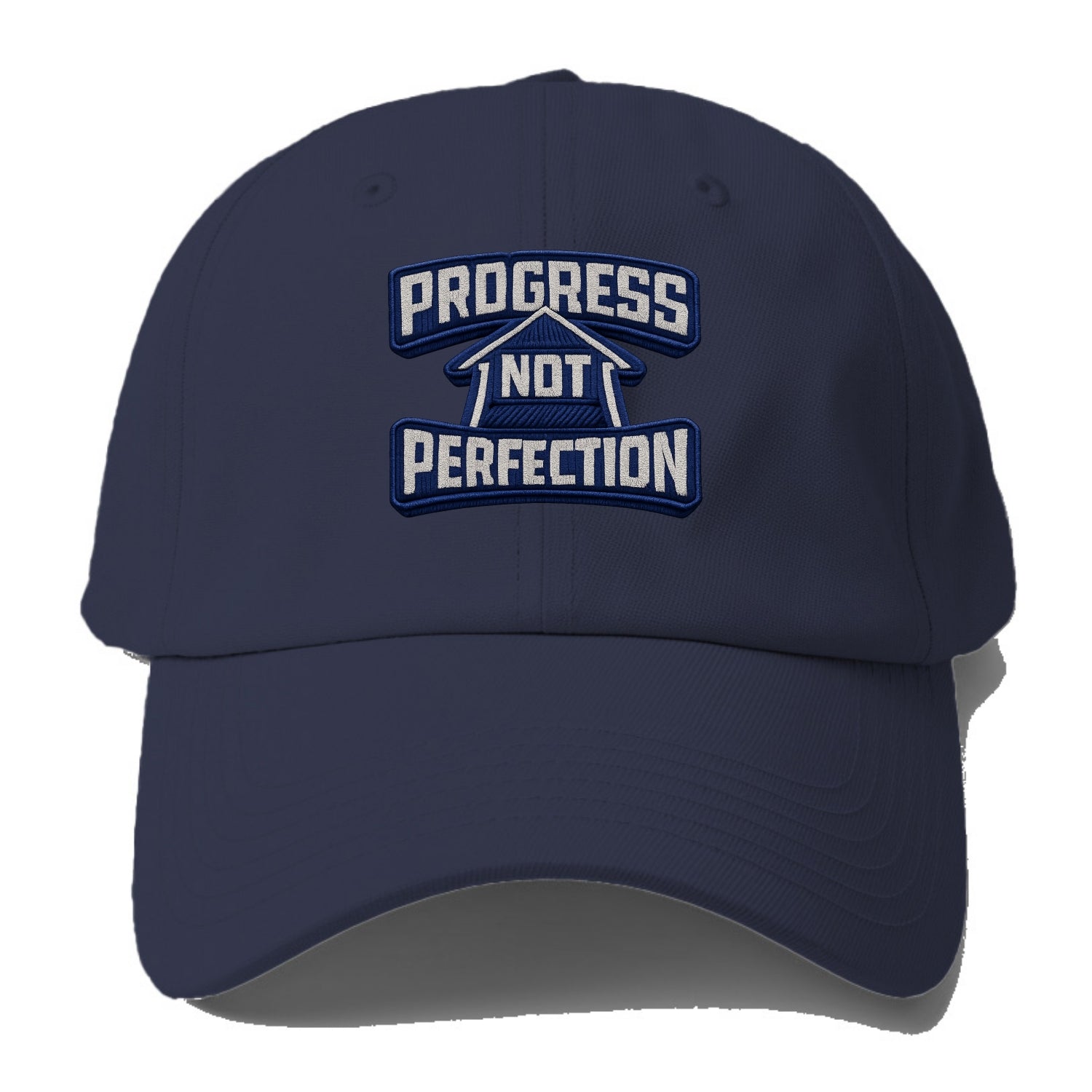 PROGRESS NOT PERFECTION - arrow with text in blue , growth mindset - Baseball Cap - Twilight Navy(Blue)