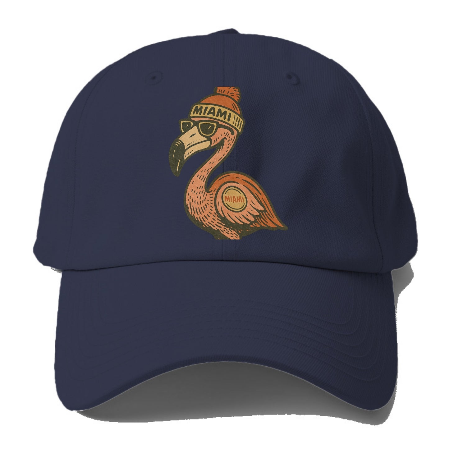 Miami Flamingo wearing Miami beanie with pom pom and wayfarer - Baseball Cap For Big Heads - Twilight Navy(Blue)