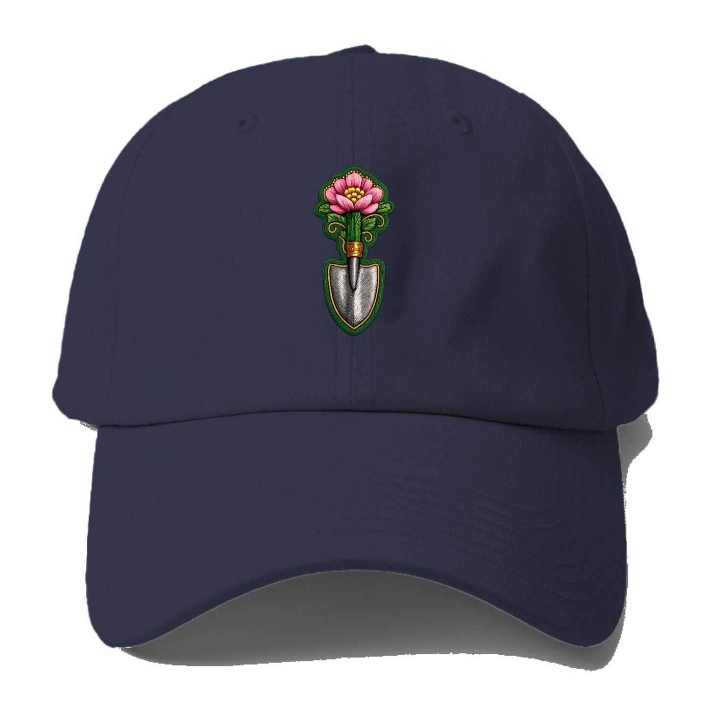 Embroidered patch design - GARDENING TROWEL FLOWER - garden tool with blooming - Baseball Cap - Twilight Navy(Blue)