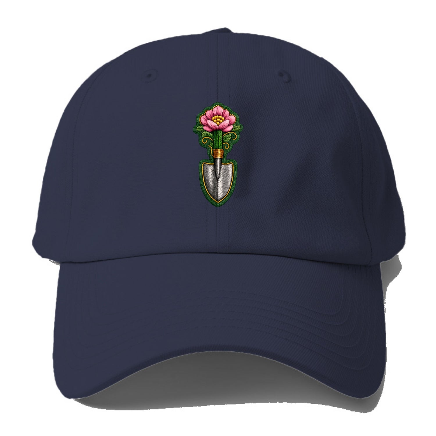 Embroidered patch design - GARDENING TROWEL FLOWER - garden tool with blooming - Baseball Cap - Twilight Navy(Blue)