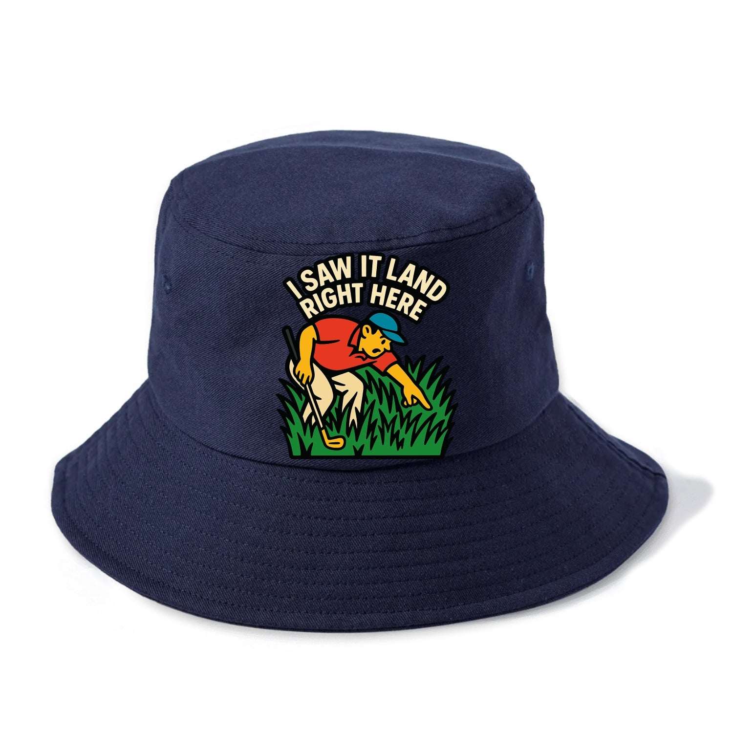 Golfer searching in deep rough - "I Saw It Land Right Here" - lost ball saga - Bucket Hat - Twilight Navy(Blue)