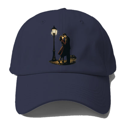 first kiss under vintage street lamp on cobblestone at night - Baseball Cap - Twilight Navy(Blue)