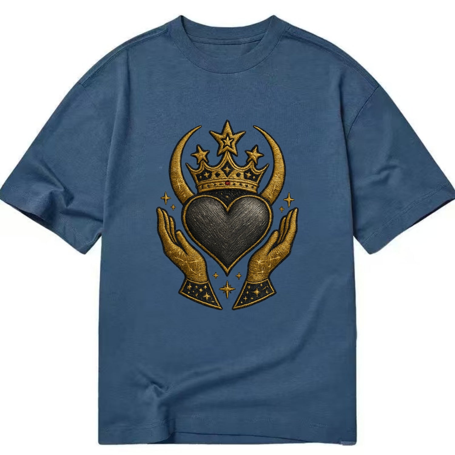 Celtic knot crown with woven strands merging into copper hands shielding a pewter - Classic T-shirt - Twilight Navy(Blue)