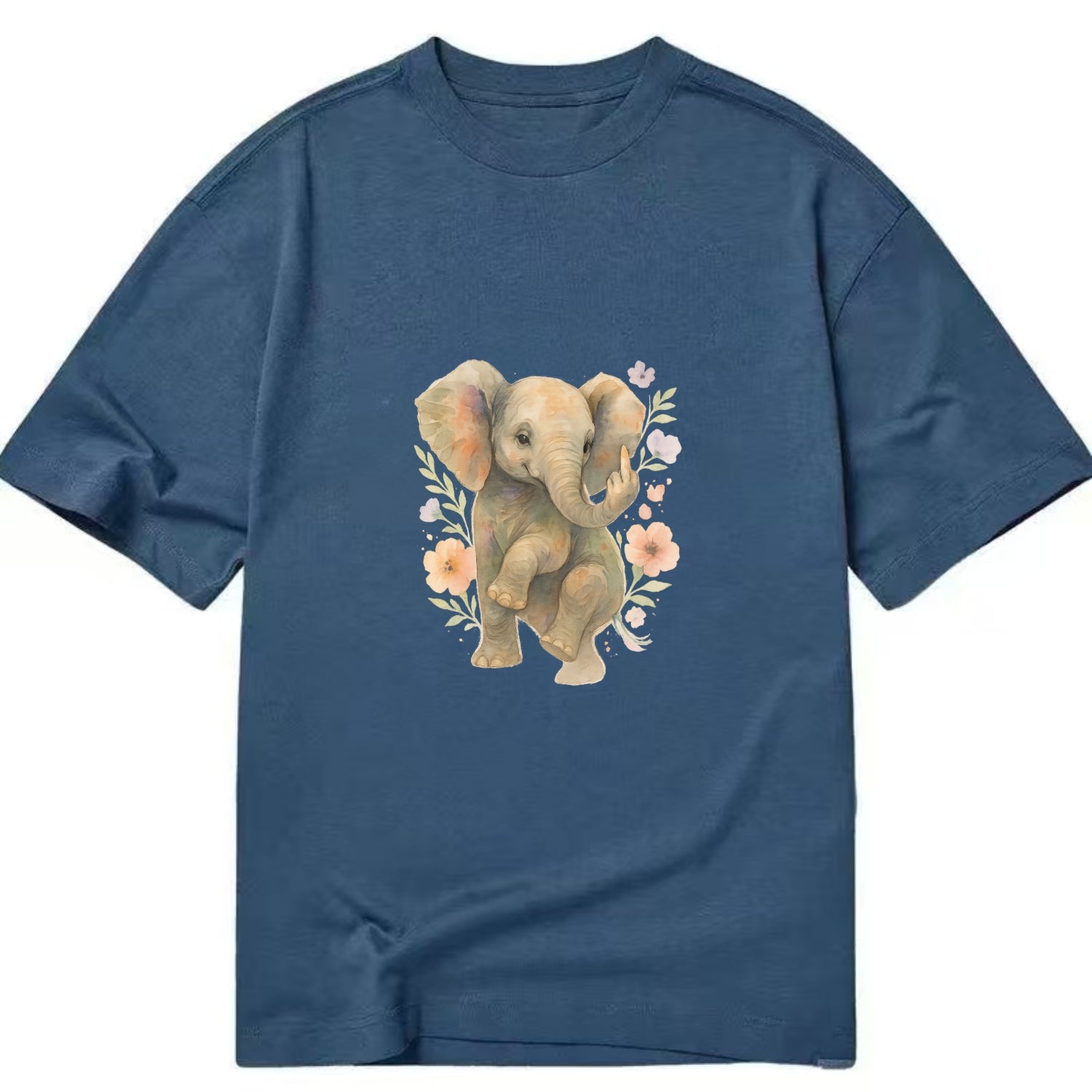 baby elephant with trunk up, one foot raised with middle toe extended - Classic T-shirt - Twilight Navy(Blue)