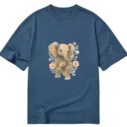 baby elephant with trunk up, one foot raised with middle toe extended - Classic T-shirt - Twilight Navy(Blue)