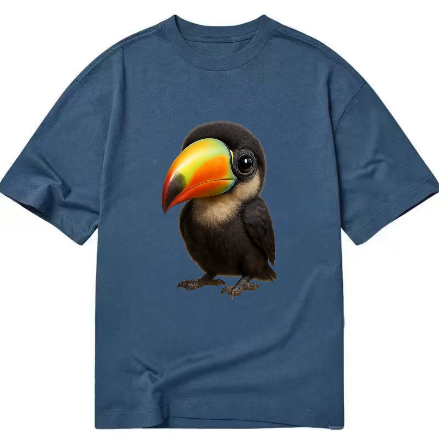 Baby Toucan - oversized colorful beak, black feathers, bright eyes, front-facing, - Classic T-shirt - Twilight Navy(Blue)