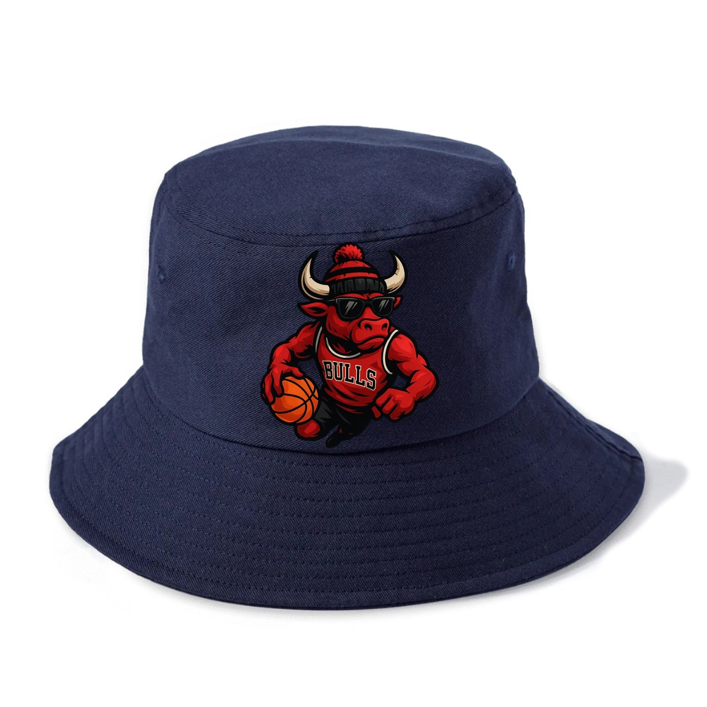 Chicago Bull wearing Bulls red and black beanie with horns design and wayfarer - Bucket Hat - Twilight Navy(Blue)