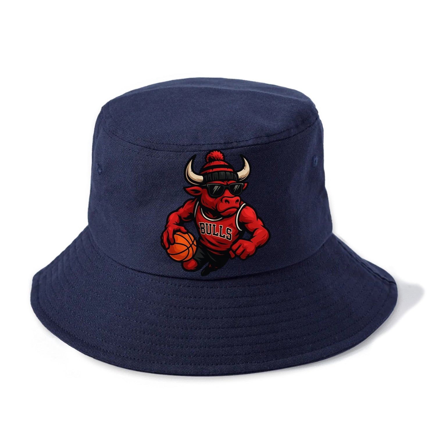Chicago Bull wearing Bulls red and black beanie with horns design and wayfarer - Bucket Hat - Twilight Navy(Blue)