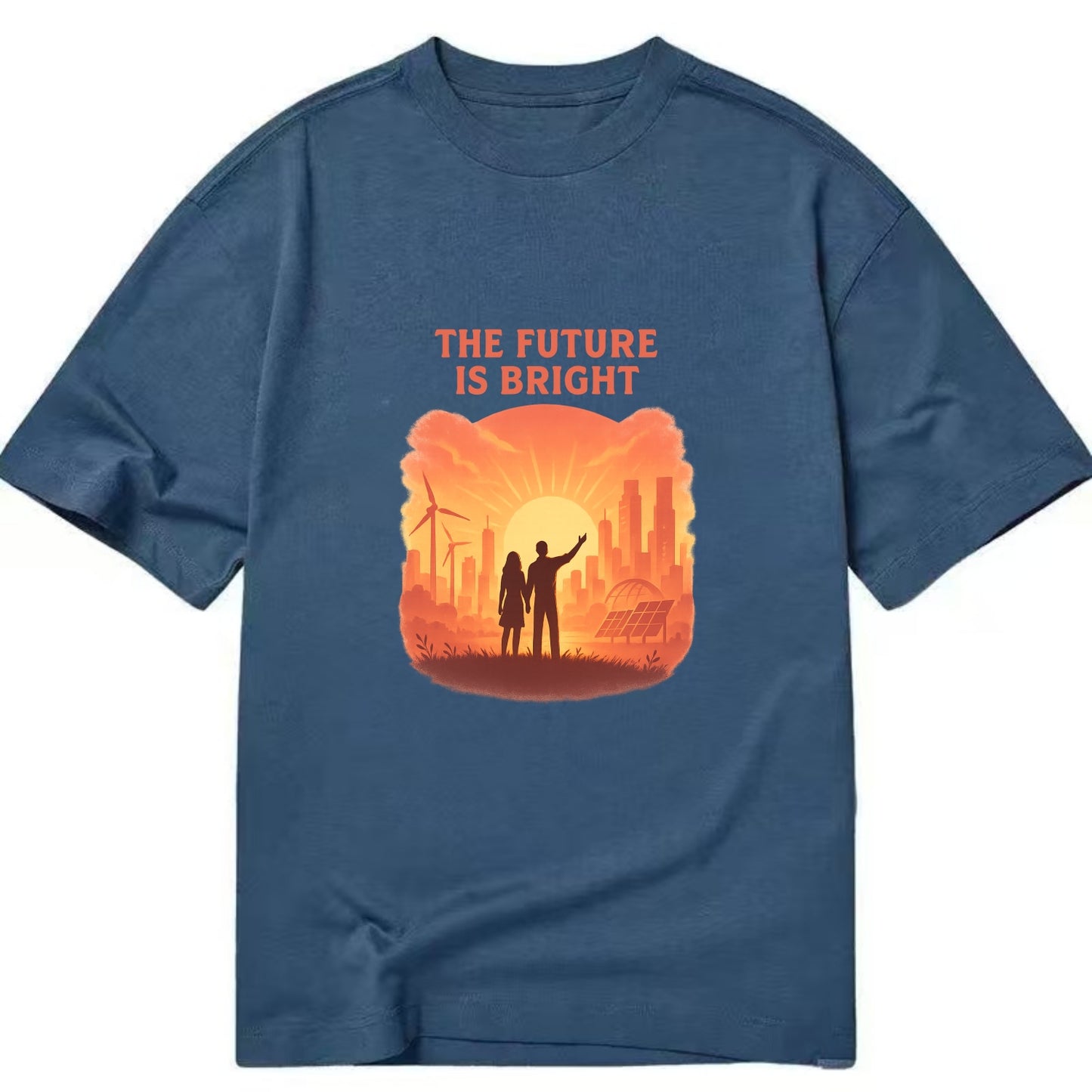 Sunrise over thriving sustainable city - "The Future is Bright" - optimistic - Classic T-shirt - Twilight Navy(Blue)