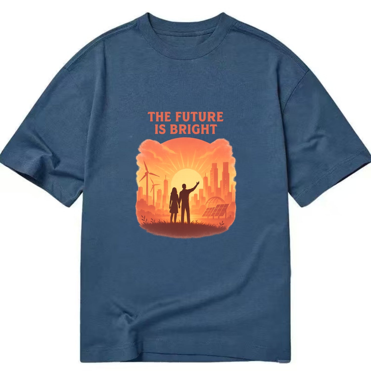 Sunrise over thriving sustainable city - "The Future is Bright" - optimistic - Classic T-shirt - Twilight Navy(Blue)