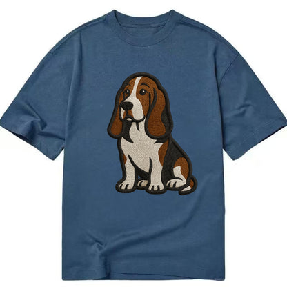 Basset Hound - Tri-color embroidered sit Classic T-shirt - Twilight Navy(Blue)