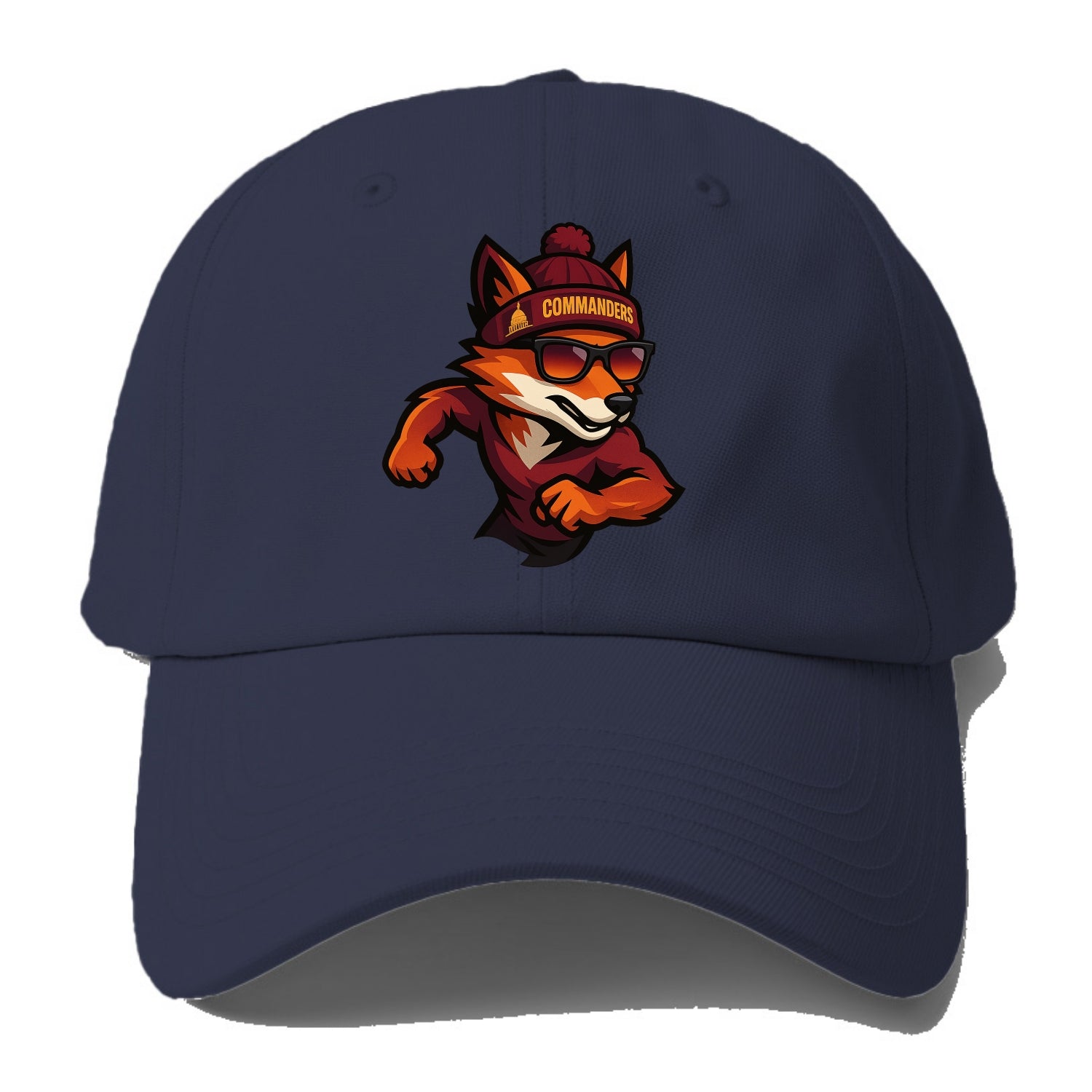 Washington Fox wearing Commanders beanie with Capitol patch and - Baseball Cap For Big Heads - Twilight Navy(Blue)