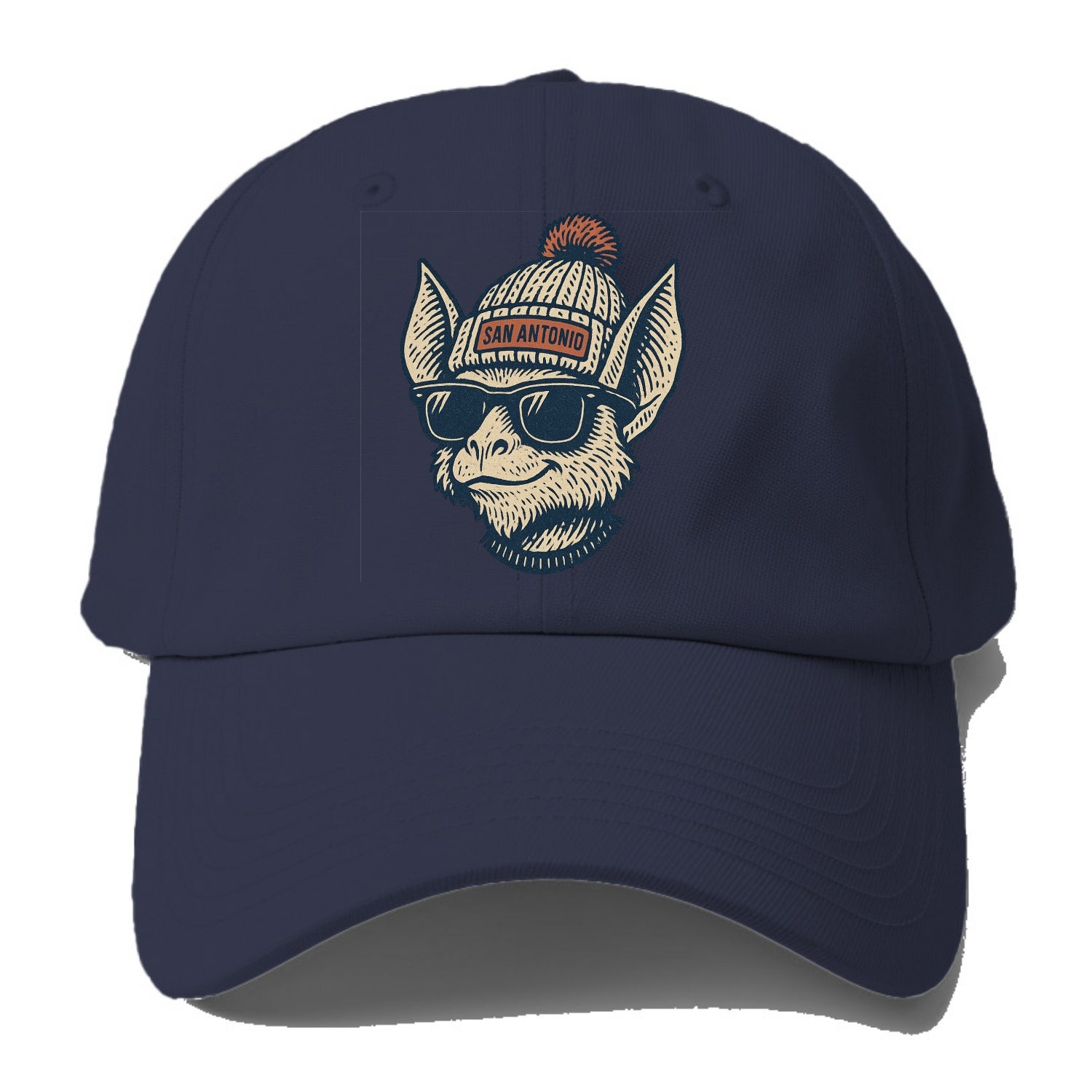 San Antonio Bat wearing San Antonio beanie with pom pom and wayfarer sunglasses - Baseball Cap - Twilight Navy(Blue)