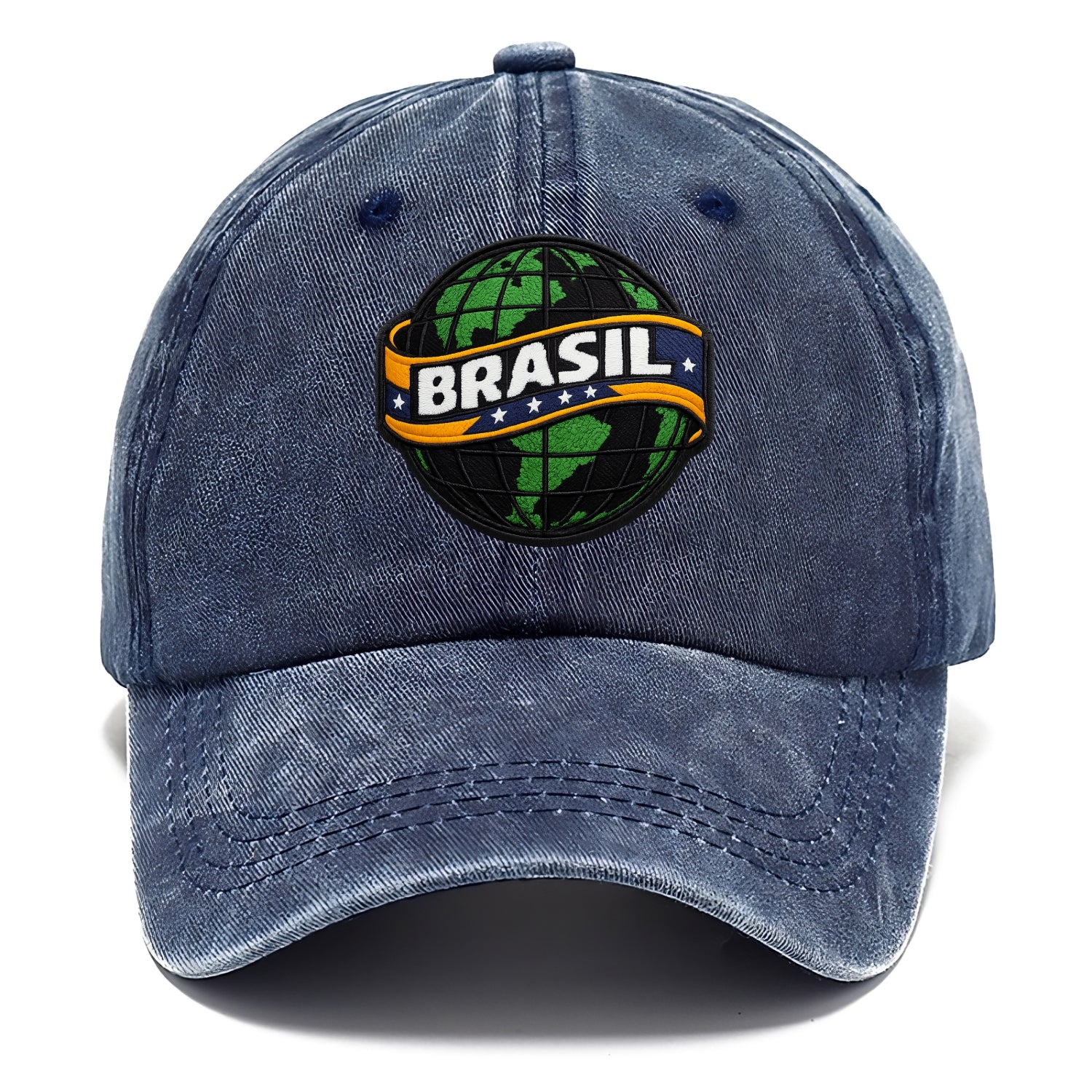 BRAZILIAN FLAG GLOBE - green globe with banner in green yellow blue , Brasil - Classic Cap - Twilight Navy(Blue)