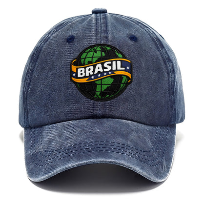 BRAZILIAN FLAG GLOBE - green globe with banner in green yellow blue , Brasil - Classic Cap - Twilight Navy(Blue)