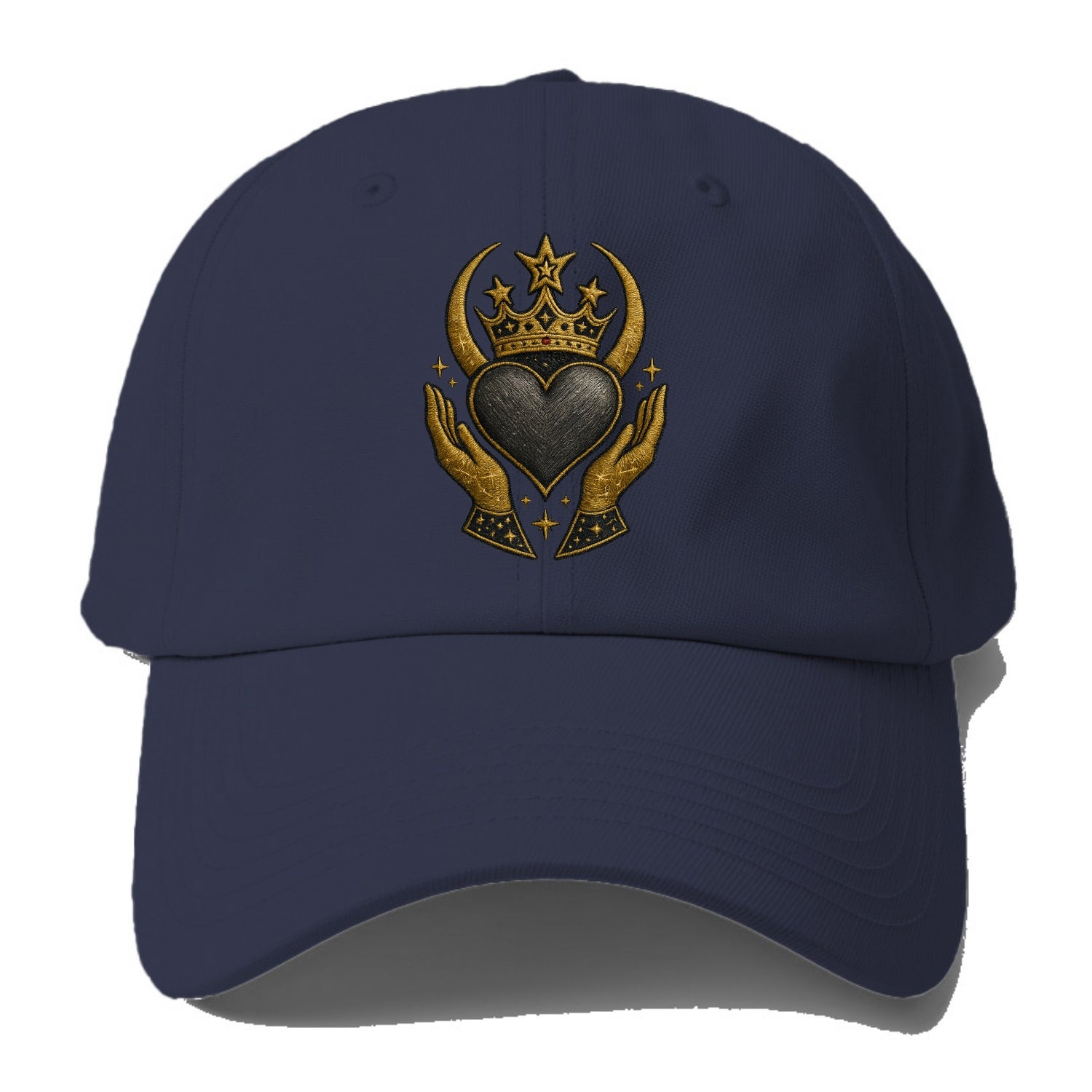 Celtic knot crown with woven strands merging into copper hands shielding a pewter - Baseball Cap - Twilight Navy(Blue)
