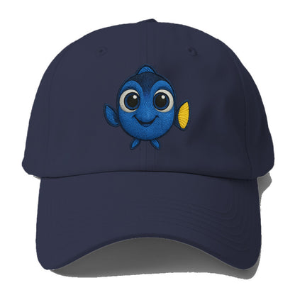 Baby Blue Tang - bright blue with yellow tail, big eyes, front-facing, Dory-style - Baseball Cap - Twilight Navy(Blue)
