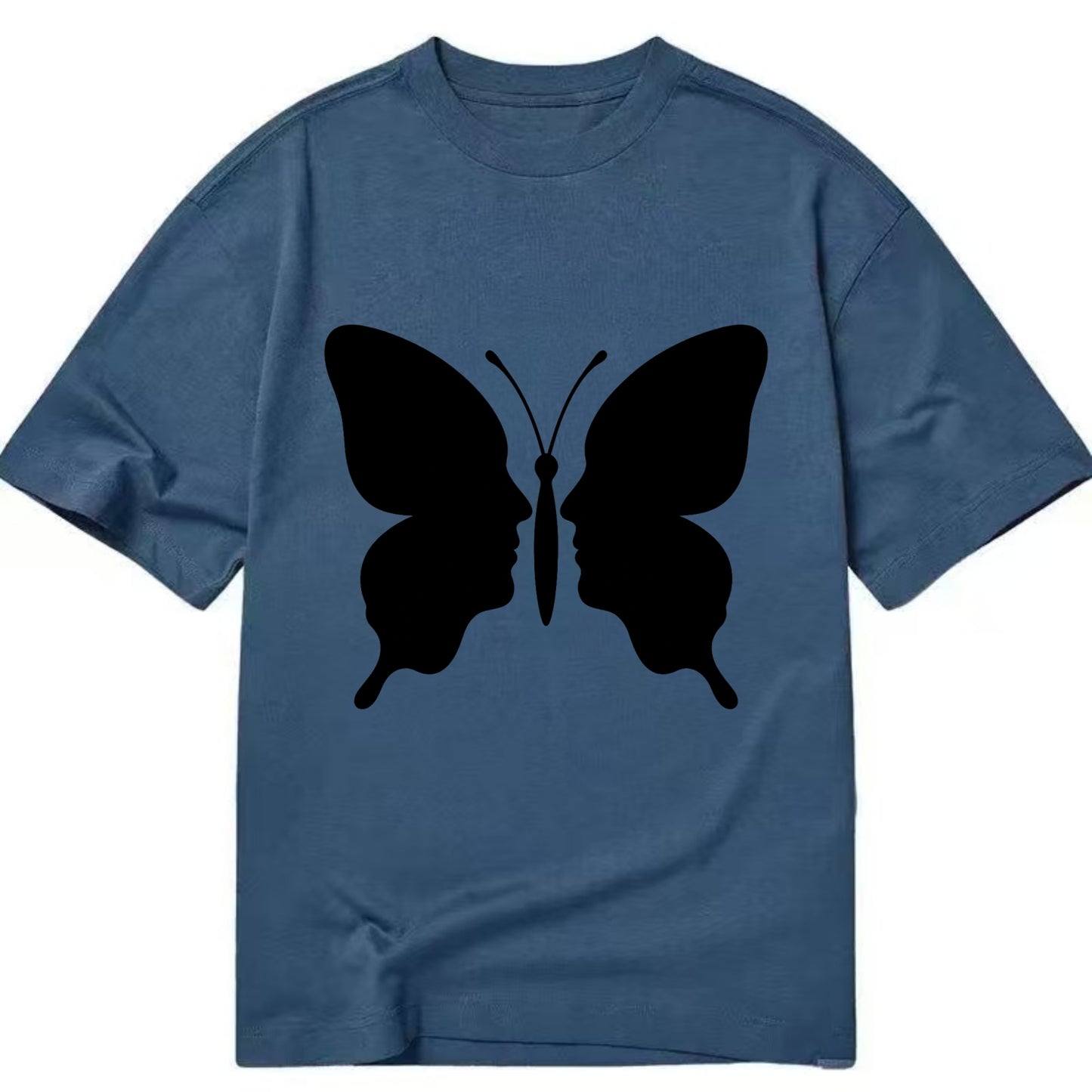 Butterfly wings - negative space reveals hidden faces or patterns - Classic T-shirt - Twilight Navy(Blue)